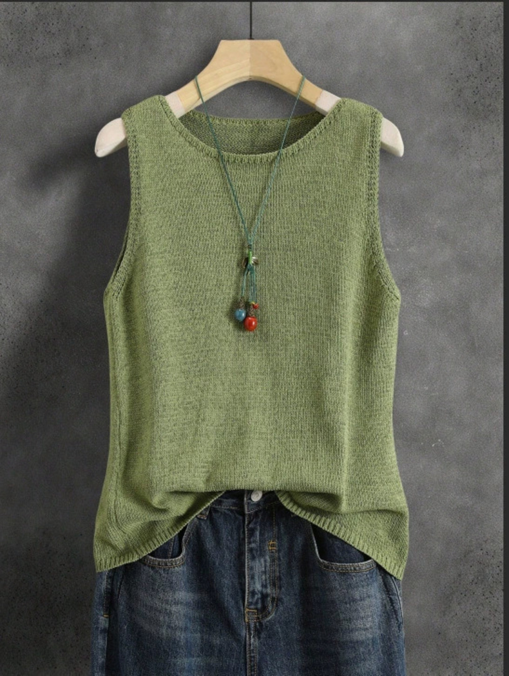 ZARA Light Green Sleeveless Knit Vest Soft Breathable Round Neck Slimming Thin